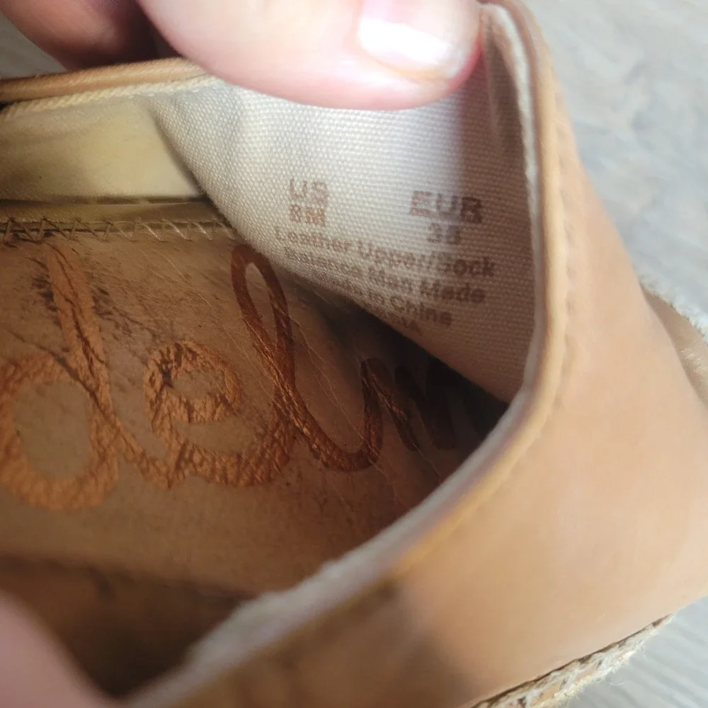 Sam Edelman Women Espadrille Flats 8M Tan Leather Coastal Casual Slip On
